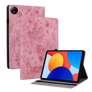 For Xiaomi Redmi Pad SE 8.7 Butterfly Rose Embossed Leather Tablet Case(Pink)