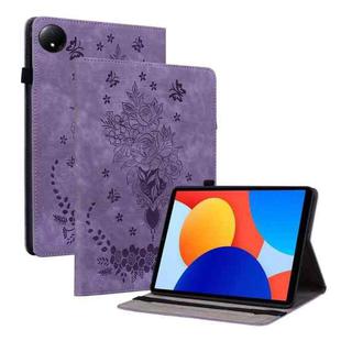 For Xiaomi Redmi Pad SE 8.7 Butterfly Rose Embossed Leather Tablet Case(Purple)
