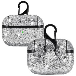 For AirPods Pro PC + PU Love-heart Shape Glitter Earphone Protective Case with Hook(Silver)