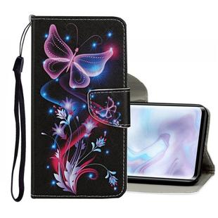 For Xiaomi Mi Note 10 Pro Colored Drawing Pattern Horizontal Flip Leather Case with Holder & Card Slots & Wallet(Fluorescent Butterfly)