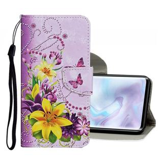 For Xiaomi Mi Note 10 Pro Colored Drawing Pattern Horizontal Flip Leather Case with Holder & Card Slots & Wallet(Yellow Flower Butterfly)