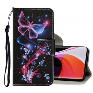 For Xiaomi Mi 10 5G Colored Drawing Pattern Horizontal Flip Leather Case with Holder & Card Slots & Wallet(Fluorescent Butterfly)