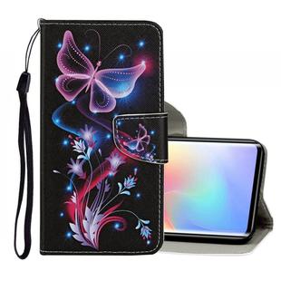 For Xiaomi Mi Note 10 Lite Colored Drawing Pattern Horizontal Flip Leather Case with Holder & Card Slots & Wallet(Fluorescent Butterfly)