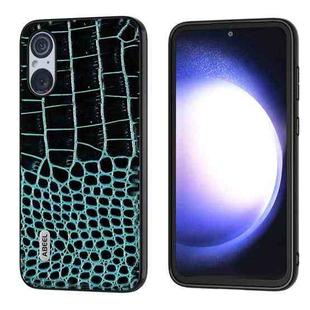 For Sony Xperia 5 V ABEEL Genuine Leather Crocodile Pattern Black Edge Phone Case(Blue)