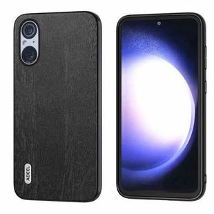For Sony Xperia 5 V ABEEL Wood Texture PU Phone Case(Black)