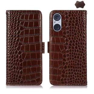 For Sony Xperia 5 V Crocodile Top Layer Cowhide Leather Phone Case(Brown)