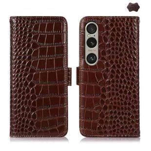 For Sony Xperia 1 VI Crocodile Top Layer Cowhide Leather Phone Case(Brown)