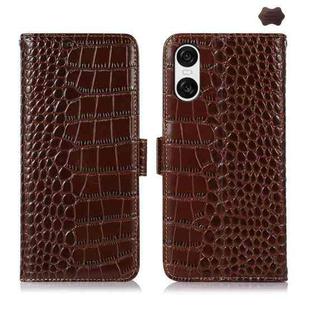 For Sony Xperia 10 VI Crocodile Top Layer Cowhide Leather Phone Case(Brown)