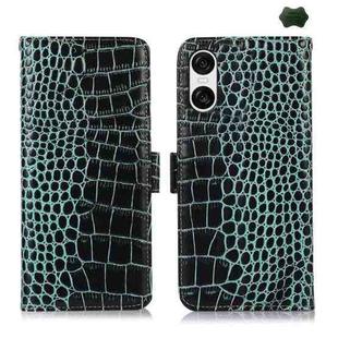 For Sony Xperia 10 VI Crocodile Top Layer Cowhide Leather Phone Case(Green)