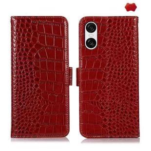 For Sony Xperia 10 VI Crocodile Top Layer Cowhide Leather Phone Case(Red)