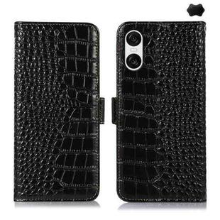 For Sony Xperia 10 VI Crocodile Top Layer Cowhide Leather Phone Case(Black)