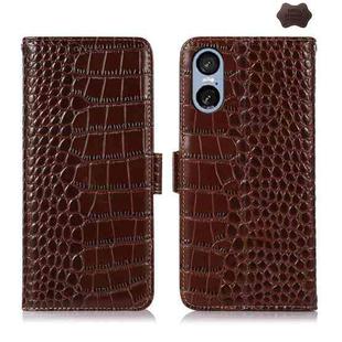 For Sony Xperia 5 VI Crocodile Top Layer Cowhide Leather Phone Case(Brown)