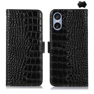 For Sony Xperia 5 VI Crocodile Top Layer Cowhide Leather Phone Case(Black)