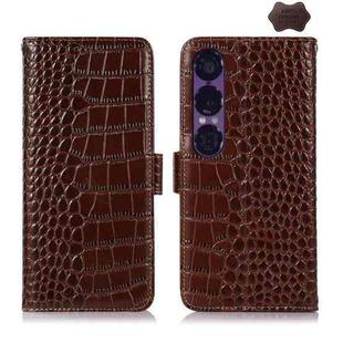 For Sony Xperia 1 VII Crocodile Top Layer Cowhide Leather Phone Case(Brown)