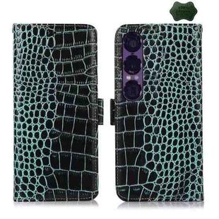 For Sony Xperia 1 VII Crocodile Top Layer Cowhide Leather Phone Case(Green)