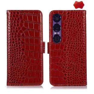 For Sony Xperia 1 VII Crocodile Top Layer Cowhide Leather Phone Case(Red)