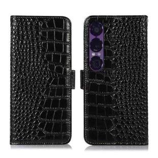 For Sony Xperia 1 VII Crocodile Top Layer Cowhide Leather Phone Case(Black)