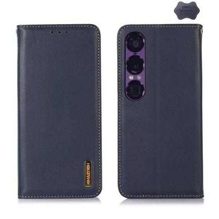 For Sony Xperia 1 VII KHAZNEH Nappa Top Layer Cowhide Leather Phone Case(Blue)