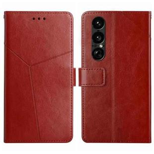 For Sony Xperia 1 VII Y-shaped Pattern Flip Leather Phone Case(Brown)