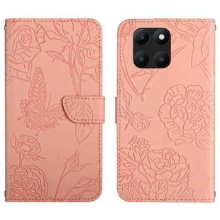 For Honor X6A HT03 Skin Feel Butterfly Embossed Flip Leather Phone Case(Pink)