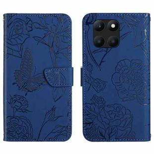 For Honor X6A HT03 Skin Feel Butterfly Embossed Flip Leather Phone Case(Blue)