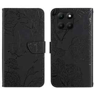 For Honor X6A HT03 Skin Feel Butterfly Embossed Flip Leather Phone Case(Black)