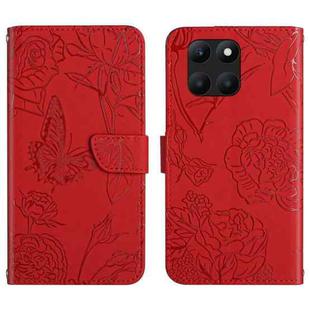 For Honor X8b HT03 Skin Feel Butterfly Embossed Flip Leather Phone Case(Red)