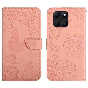 For Honor X8b HT03 Skin Feel Butterfly Embossed Flip Leather Phone Case(Pink)