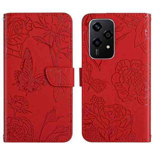 For Honor 200 Lite Global HT03 Skin Feel Butterfly Embossed Flip Leather Phone Case(Red)