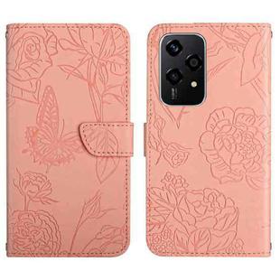 For Honor 200 Lite HT03 Skin Feel Butterfly Embossed Flip Leather Phone Case(Pink)