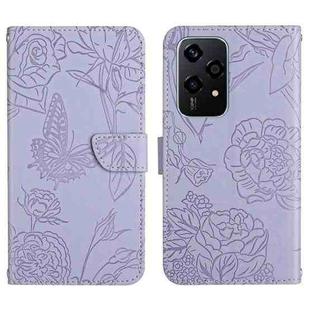 For Honor 200 Lite Global HT03 Skin Feel Butterfly Embossed Flip Leather Phone Case(Purple)