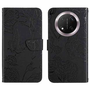 For Honor X9c HT03 Skin Feel Butterfly Embossed Flip Leather Phone Case(Black)