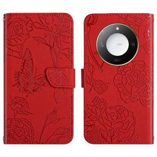 For Honor X9c Smart HT03 Skin Feel Butterfly Embossed Flip Leather Phone Case(Red)