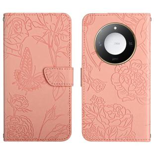 For Honor X9c Smart HT03 Skin Feel Butterfly Embossed Flip Leather Phone Case(Pink)