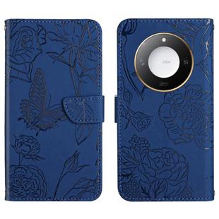 For Honor X9c Smart HT03 Skin Feel Butterfly Embossed Flip Leather Phone Case(Blue)