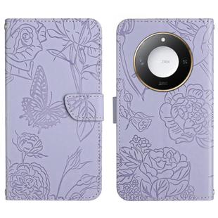 For Honor X9c Smart HT03 Skin Feel Butterfly Embossed Flip Leather Phone Case(Purple)