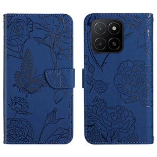 For Honor X8c 4G HT03 Skin Feel Butterfly Embossed Flip Leather Phone Case(Blue)