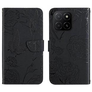 For Honor X8c 4G HT03 Skin Feel Butterfly Embossed Flip Leather Phone Case(Black)