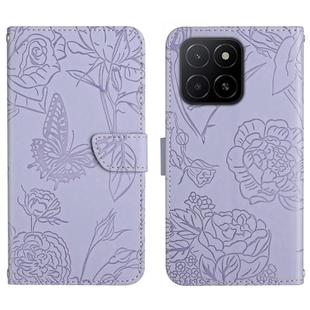 For Honor X8c 4G HT03 Skin Feel Butterfly Embossed Flip Leather Phone Case(Purple)