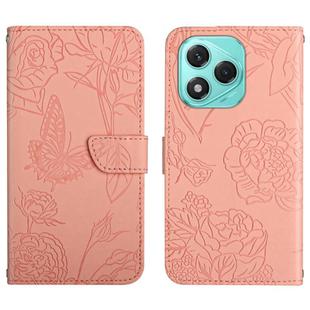 For Honor 400 Lite HT03 Skin Feel Butterfly Embossed Flip Leather Phone Case(Pink)