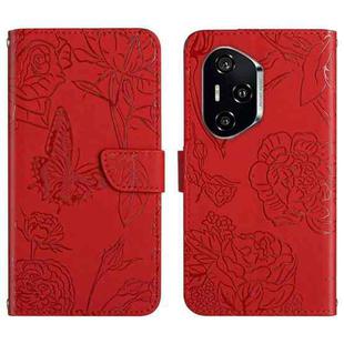 For Honor 400 Pro Global 160.8mm HT03 Skin Feel Butterfly Embossed Flip Leather Phone Case(Red)