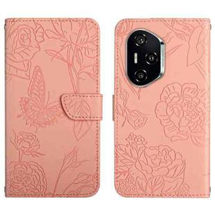 For Honor 400 Pro Global 160.8mm HT03 Skin Feel Butterfly Embossed Flip Leather Phone Case(Pink)