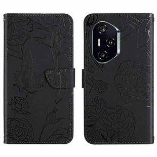 For Honor 400 Pro Global 160.8mm HT03 Skin Feel Butterfly Embossed Flip Leather Phone Case(Black)