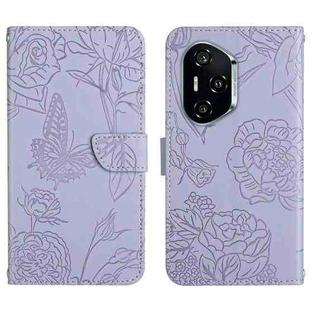 For Honor 400 Pro Global 160.8mm HT03 Skin Feel Butterfly Embossed Flip Leather Phone Case(Purple)