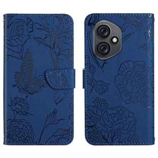 For Honor 400 Global 156.5mm HT03 Skin Feel Butterfly Embossed Flip Leather Phone Case(Blue)