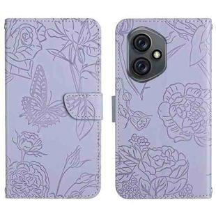 For Honor 400 Global 156.5mm HT03 Skin Feel Butterfly Embossed Flip Leather Phone Case(Purple)