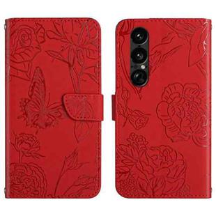 For Sony Xperia 1 VII HT03 Skin Feel Butterfly Embossed Flip Leather Phone Case(Red)