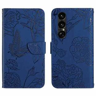 For Sony Xperia 1 VII HT03 Skin Feel Butterfly Embossed Flip Leather Phone Case(Blue)