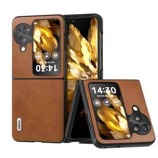 For OPPO Find N3 Flip ABEEL Two-color Calf Texture PU Phone Case(Brown)
