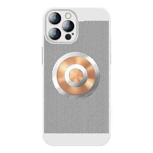 For iPhone 14 Pro Honeycomb Hole Copper Cooling Phone Case with Lens Film(Silver)